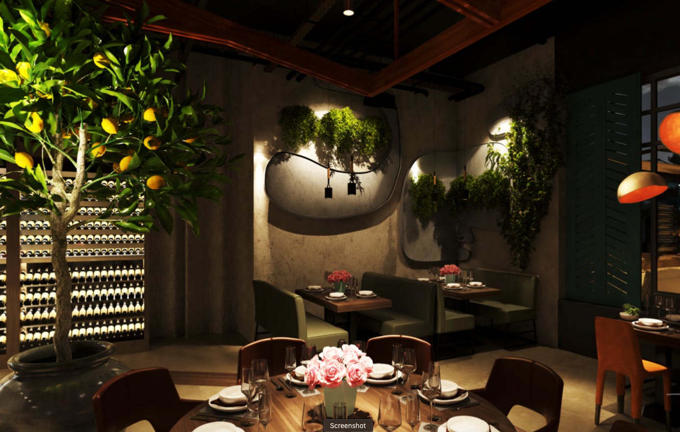 a room filled with furniture and vase of flowers on a table